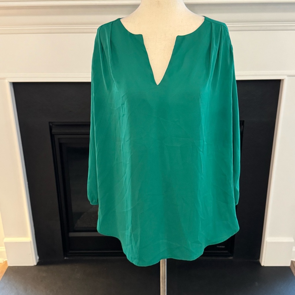 Pleione Emerald Green Split-Neck Blouse – Size XL